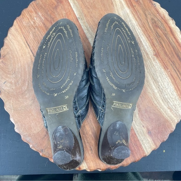 Pikolinos Leather Slides Mules Kitten Heel Cutout Contrast Stitch 38 (US 7.5-8) - Picture 9 of 13